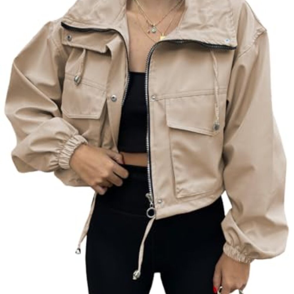 Oversized Cropped Utility Jacket Lightweight Zip … - image 3